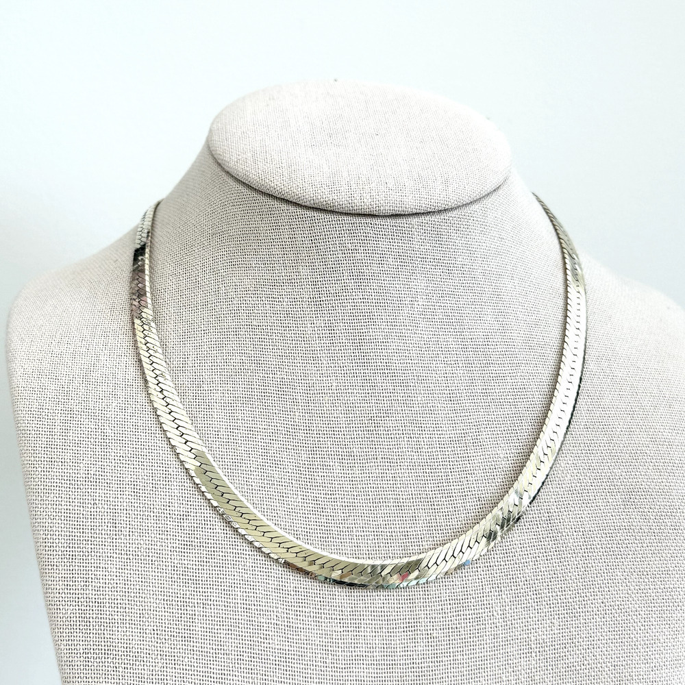 925 Italy Sterling Silver Gold Vermeil Vintage 6.5MM Herringbone Chain Necklace - Picture 2 of 9